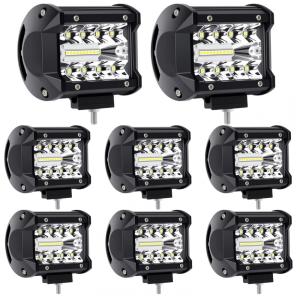 Farol de Milha LED Off Road com 12000 Lúmens e Luz Branca IP68 9 a 30V, 60W, 8Un, Turboo, Preto