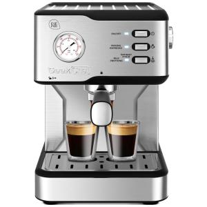 Máquina de Café Expresso em Aço Inoxidável com Bocal de Leite, 110V, Geek Chef, Prata