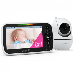 Babá Eletrônica UKSUP Branco Tela 5" Pan Tilt Zoom 2x Bateria 30h Sensor Temperatura SM663