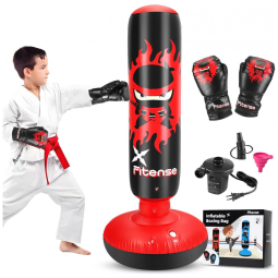 Saco de Pancadas Inflável Infantil Fitense 160 cm Red Ninja com Luvas e Bomba Elétrica