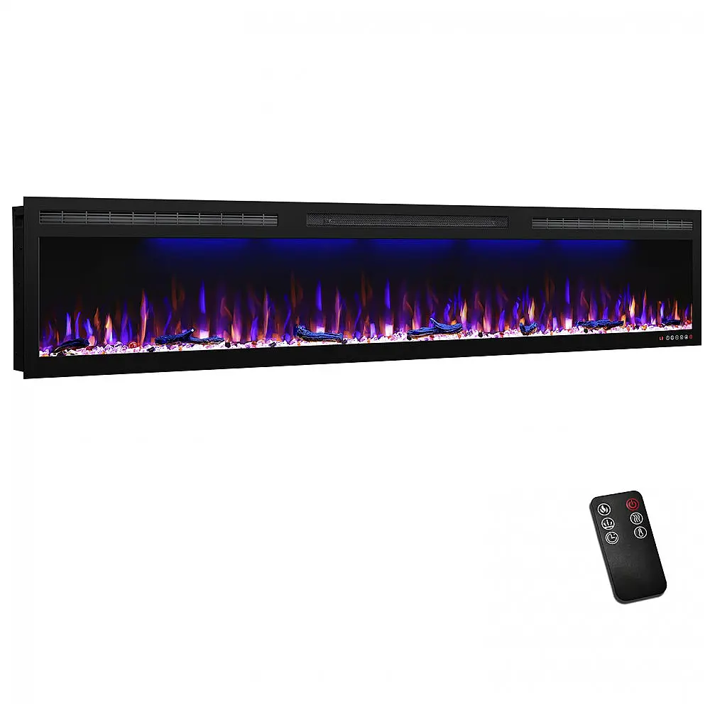 Lareira Elétrica de Embutir A45x223L com Controle Remoto e Digital, Luz LED, Chama Ajustável, 1500W, 110V, MYSTFLAME, Preta