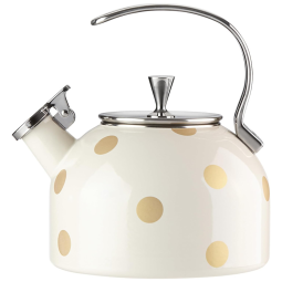 KATE SPADE Chaleira de Água com Apito, Capacidade 2.3L, Aço Inoxidável, Branca Dourada