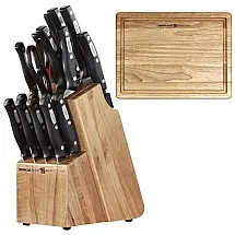 Conjunto de Facas Miracle Blade em Aço Inoxidável com Bloco de Bancada e Tábua de Corte, 18 Peças, Preto