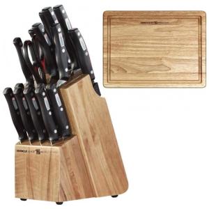 Conjunto de Facas Miracle Blade em Aço Inoxidável com Bloco de Bancada e Tábua de Corte, 18 Peças, Preto