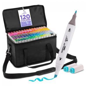 Conjunto de Canetas Artisticas 120 Cores com Estojo de Viagem e Pontas Duplas para Adultos e Crianças, Asani