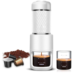 Cafeteira Elétrica Programável Portátil e Compacta Compatível Cápsula e Café Moído, 100 mL, STARESSO, Branco