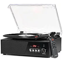 Toca Discos Retro 3 Velocidades com Funções Bluetooth, Rádio FM e USB, Udreamer UD007, Preto