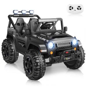 Carro Elétrico Infantil, Jeep com Controle Remoto, 2 Lugares Assento Extra Largo, Rodas com Maior Durabilidade e Luz LED, 24V, Hikole, Preto