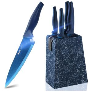 Wanbasion Conjunto de Facas em Aço Inoxidável com Bloco de Bancada, 5 Peças, Roxa