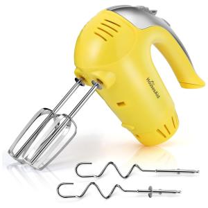 HouseAid Batedeira de Mão com 5 Velocidades e Acessórios de Aço Inox, 110V, Amarelo