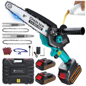 Motoserra Elétrica Portátil sem Fio com 2 Baterias Recarregáveis 21V, DocSmart, Azul