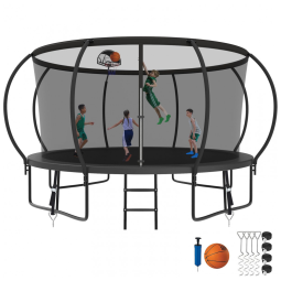 Cama Elastica Capacidade até 680 kg, Tamanho 4,5 Metros com Cesta de Basquete, SKYUP, Preto