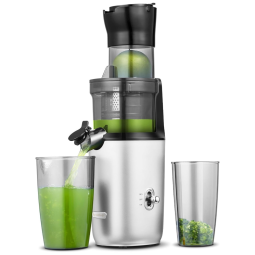 Centrifuga de Frutas Mastigação Lenta com Calha de Alimentação Grande de 80mm e Filtro de Camada Dupla, 110V 250W, Amzchef, Prata