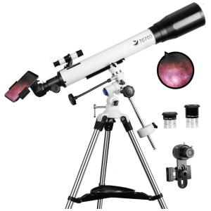 Telescópio Astronômico 70x com Montagem EQ, 2 Oculares e Adaptador para Celular, SOLOMARK, Branco