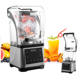 Liquidificador Profissional de Aço Inoxidável 1,8L com Escudo Silencioso e Painel Digital, 110V 1000W, Preto e Prata