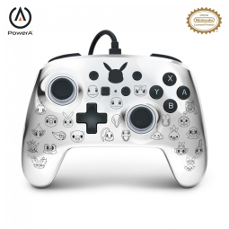 Controle com fio PowerA Enhanced para Nintendo Switch Pikachu Black & Silver com entrada de áudio e botões avançados mapeáveis