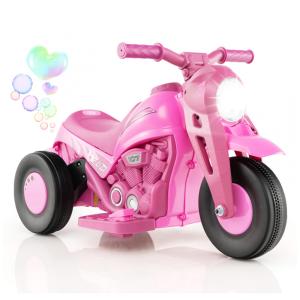 Moto Elétrica Triciclo Infantil com Bolhas de Sabão, Música e Farol LED, 6V, Costzon, Rosa