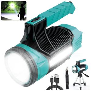 Lanterna LED Recarregável 100000 Lúmens Bateria de 14000mAh com 9 Modos de Iluminação e Sensor de Movimento, ALIFA F02, Azul turquesa