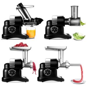 Espremedor de Frutas Multifuncional 5 em 1 com Calha Grande e Triturador de Fatiador, 150W, AMZCHEF, Preto