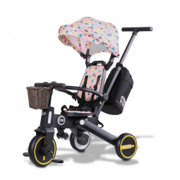 Triciclo Infantil com Cesta, Mochila de Viagem e Bolsa para os Pais para Crianças de 1 a 5 Anos, NewtronX, Rosa Claro e Preto