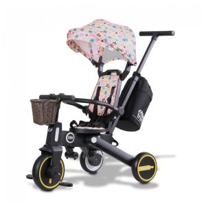 Triciclo Infantil com Cesta, Mochila de Viagem e Bolsa para os Pais para Crianças de 1 a 5 Anos, NewtronX, Rosa Claro e Preto