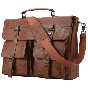 Bolsa, Pasta de Couro para Laptop Vintage, SEYFOCNIA, Marrom