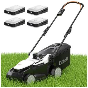 Cortador de Grama Elétrico Sem Fio Litheli, Motor Sem Escovas Potente, 6 Alturas de Corte, Leve e Portátil com 4 Baterias 4.0AH Incluídas