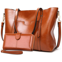 Bolsa Feminina de Ombro em Couro Sintético com Carteira, BESTOU, Marrom