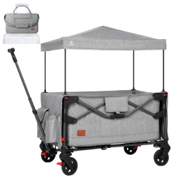 Carrinho de Passeio Vagão Dobrável para 2 Crianças com Bolsa de Transporte, Ever Advanced, Cinza