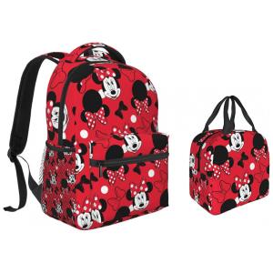 Mochila Escolar Infantil OICHAXE Minnie Mouse com Lancheira para Crianças a Partir de 6 Anos, Vermelha