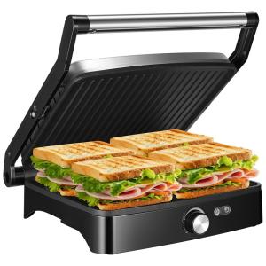 Sanduicheira Antiaderente 4 Fatias 1200W, Aço Inoxidável, 110v, OSTBA, Prateado