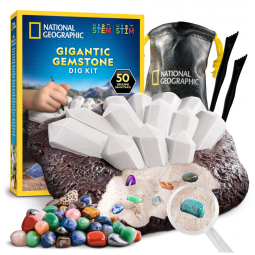 Kit de Escavação Gigante de Gemas Reais – Brinquedo Educativo STEM, Presente Criativo para Crianças com 50 gemas, National Geographic