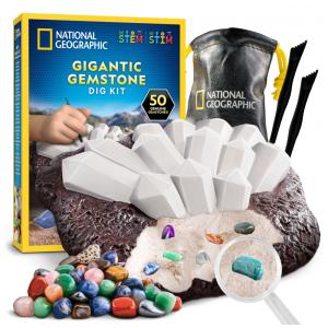 Kit de Escavação Gigante de Gemas Reais – Brinquedo Educativo STEM, Presente Criativo para Crianças com 50 gemas, National Geographic
