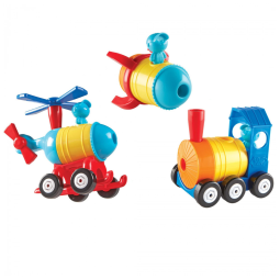 Learning Resources 1-2-3 Build It! Rocket, Train, Helicopter – Kit de Construção com 17 Peças Coloridas para Crianças a partir de 2 anos