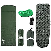 Colchão Inflável para Camping Portátil Ultraleve com Travesseiro Embutido e Bolsa de Transporte, WELLAX, Verde