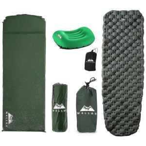 Colchão Inflável para Camping Portátil Ultraleve com Travesseiro Embutido e Bolsa de Transporte, WELLAX, Verde