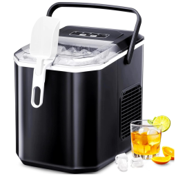 Máquina de Gelo com Capacidade para 11,7 kg em 24H, Alça de Transporte, Cesta e Colher de Gelo, 110V 24W, FOOING, Preta