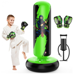 QPAU Kit de Boxe Inflável para Crianças 168 cm com Luvas e Base Estável - Brinquedo Ideal para Meninos e Meninas de 6 a 12 Anos