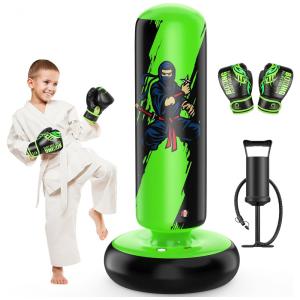 QPAU Kit de Boxe Inflável para Crianças 168 cm com Luvas e Base Estável - Brinquedo Ideal para Meninos e Meninas de 6 a 12 Anos
