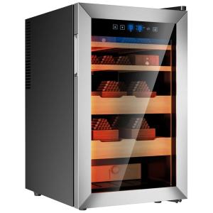 Umidor para Charutos Elétrico 70L até 500UN com Controle de Temperatura e Sistema de Umidificação Integrado, 110V, KingChii, Prata e Preto