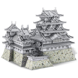 Quebra Cabeças 3D em Metal para Adultos, Tema Castelo de Himeji com 486 Peças, Piececool, Prata