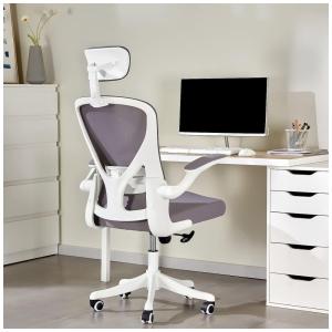 Cadeira de Escritório Ergonômica Giratória e Ajustável com Apoio 3D, e Branca, MOPPSON, Cinza