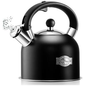 Chaleira de Chá SUSTEAS 2.3 Litros em Aço Inoxidável com Apito e Alça Dobrável, Preta