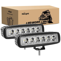 Farol de Milha LED Off Road 18w 2 Peças de 6x3W Puro 6000K Impermeável 12 24V, NILIGHT NI18W, Branco