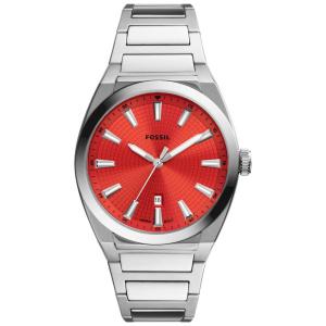 Relógio Masculino Analógico de Quartzo com Pulseira de Aço Inoxidável, Fossil FS5984, Prata e Vermelho