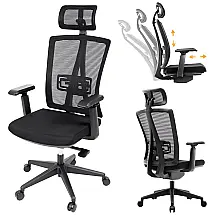 Cadeira de Escritório Ergonômica Giratória e Ajustável com Apoio 3D, RONGBUK, Preto