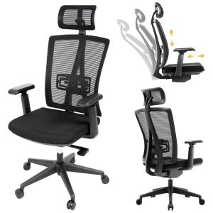 Cadeira de Escritório Ergonômica Giratória e Ajustável com Apoio 3D, RONGBUK, Preto