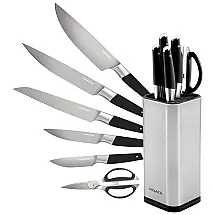 Conjunto de Facas em Aço Inoxidável com Bloco de Bancada, 7 Peças, FASAKA, Preto