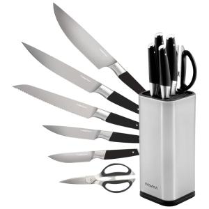 Conjunto de Facas em Aço Inoxidável com Bloco de Bancada, 7 Peças, FASAKA, Preto