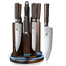 Conjunto de Facas de Cozinha SYOKAMI 14 Peças com Bloco Magnético 360° Rotativo e Afiador